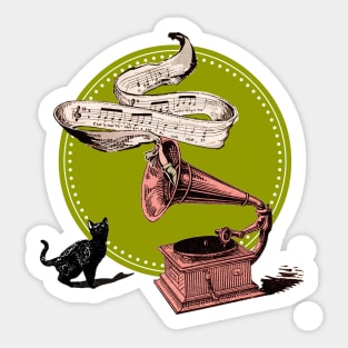 The Cat and the Song (Green Circle) Sticker